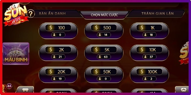 Cách chơi bài binh 13 lá Sunwin chọn phòng cược phù hợp 