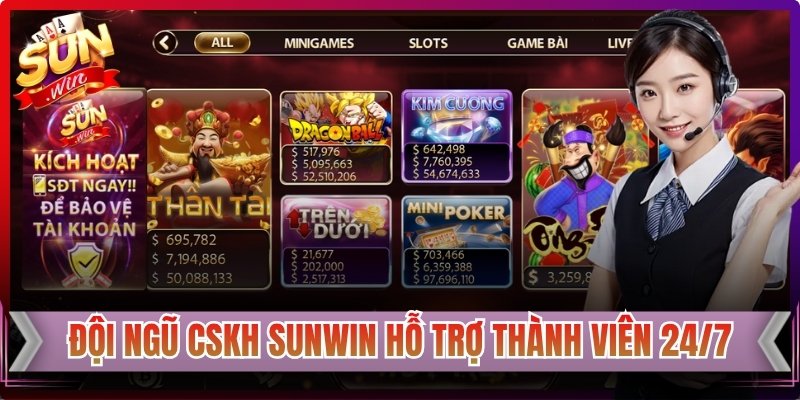 Đội ngũ CSKH Sunwin hỗ trợ thành viên 24/7
